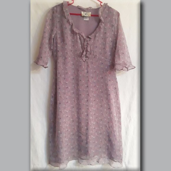 Purple calico print semi sheer chiffon dress (T-202) - Picture 1 of 8